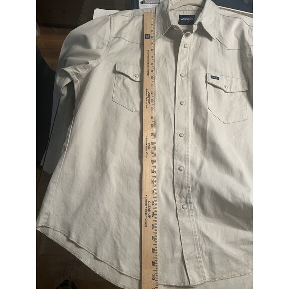 Mens Wrangler Light Khaki Heavy Cotton Work Shirt Western Pearl Snap Size XL - Picture 12 of 12